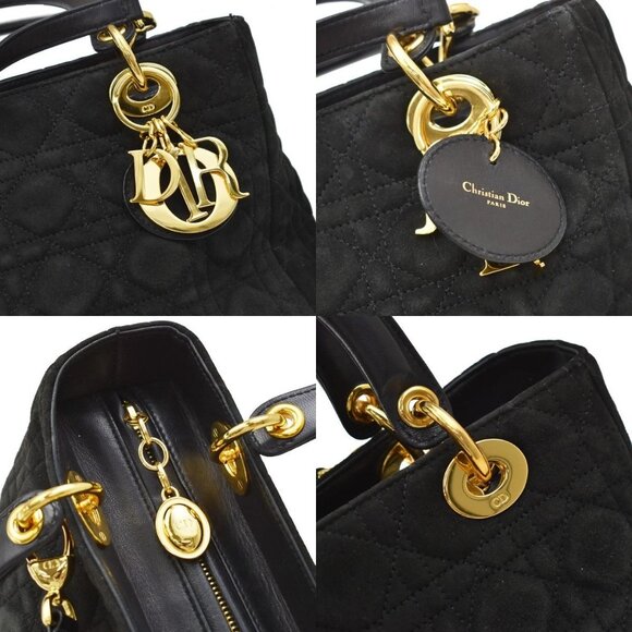 CHRISTIAN DIOR Lady Cannage 2Way Shoulder Hand Bag Suede Leather Black 43KB146 - Picture 9 of 15